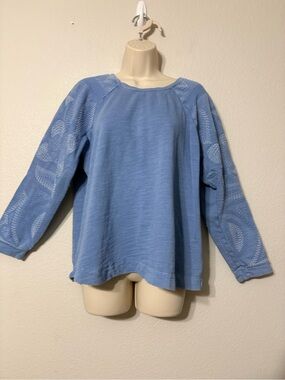 Pure Jill Organic Cotton Lightweight Blue Terry Cloth‎ Sweatshirt Embroidered L